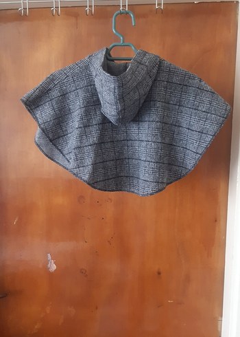 Kız Çocuk Gri Düğmeli Poncho - Görsel 3