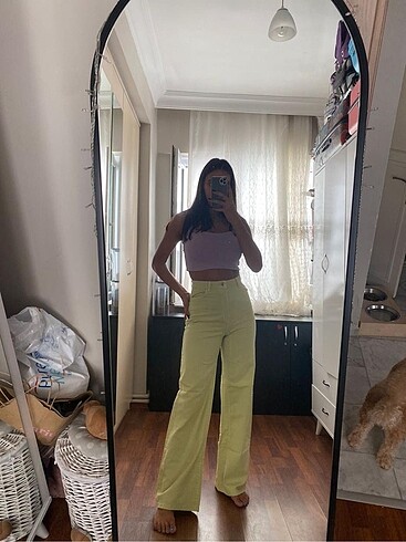 Bershka yeşil jean pantolo