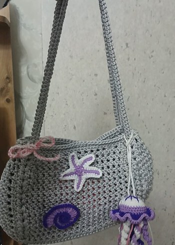El yapımı, tamamen örgü deniz temalı omuz çantası - Görsel 2