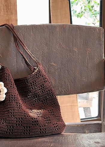 El Emeği Kahverengi Örgü Omuz Çantası - Görsel 2