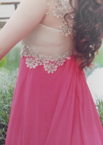 Nar çiçeği rengi İşlemeli Uzun transparan tuvalet - Görsel 2