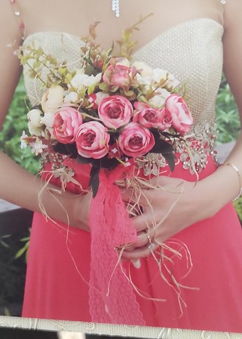 Nar çiçeği rengi İşlemeli Uzun transparan tuvalet - Görsel 3