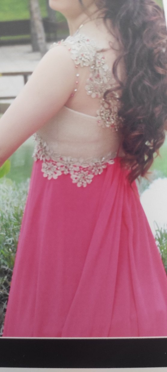 Nar çiçeği rengi İşlemeli Uzun transparan tuvalet - Görsel 2