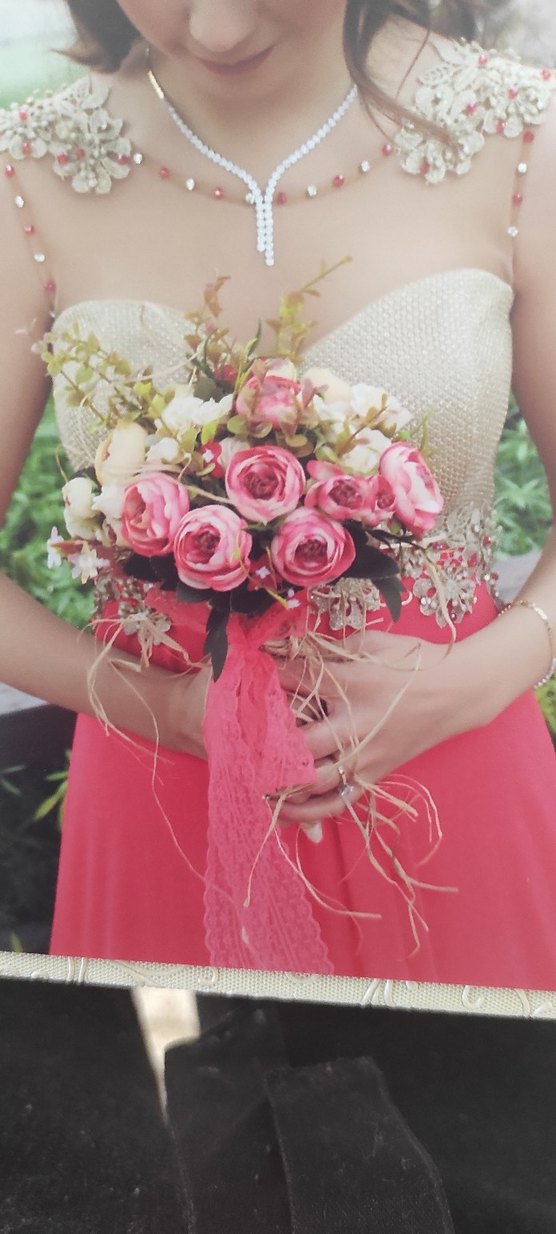 Nar çiçeği rengi İşlemeli Uzun transparan tuvalet - Görsel 3