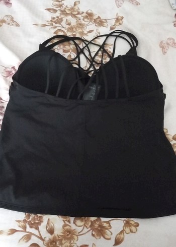 H&M Siyah Drapeli V Yaka Strappy Mayo
