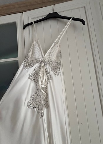 Uzun Beyaz Bohem Kadın Sabahlık - Görsel 4