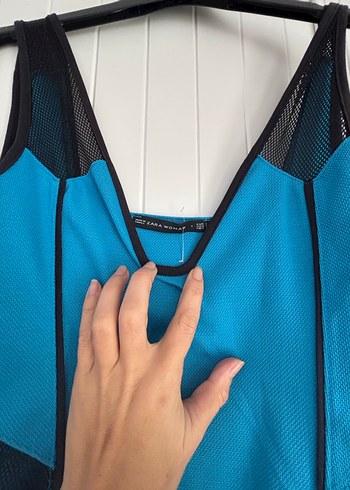 V Yaka Mavi Drapeli Midi Elbise - Görsel 2