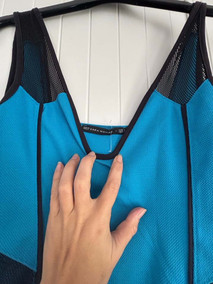 V Yaka Mavi Drapeli Midi Elbise - Görsel 2