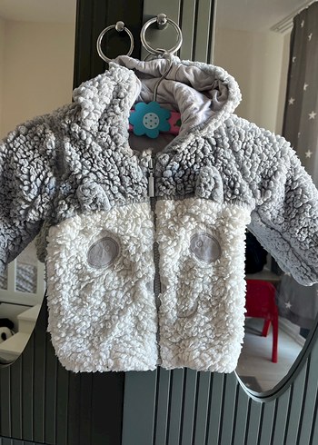 Peluş Kapüşonlu Erkek Çocuk Gri Kaban - Görsel 2