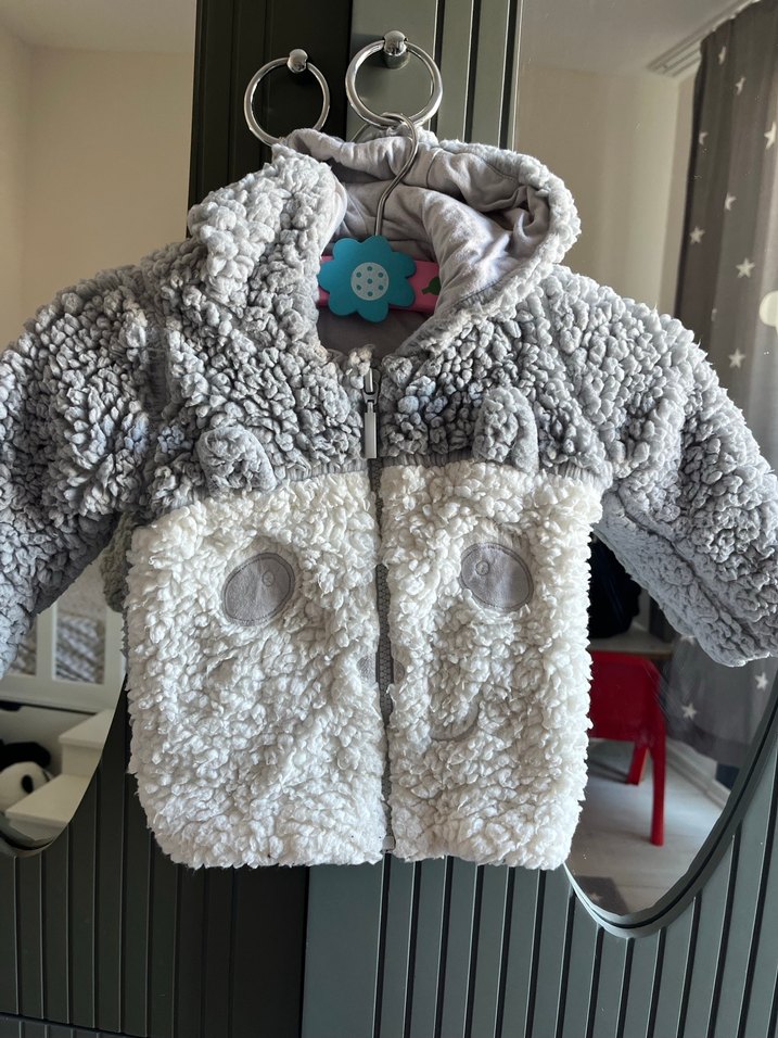 Peluş Kapüşonlu Erkek Çocuk Gri Kaban - Görsel 2