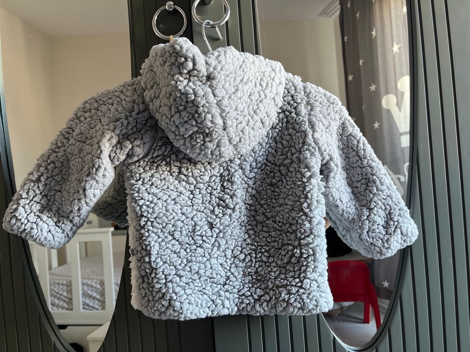 Peluş Kapüşonlu Erkek Çocuk Gri Kaban - Görsel 5