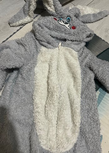 3 Yaş Beden Gri Peluş Bebek Tulumu Kulaklı Kapüşon