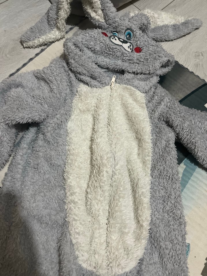 Gri Peluş Bebek Tulumu Kulaklı Kapüşon - Görsel 2