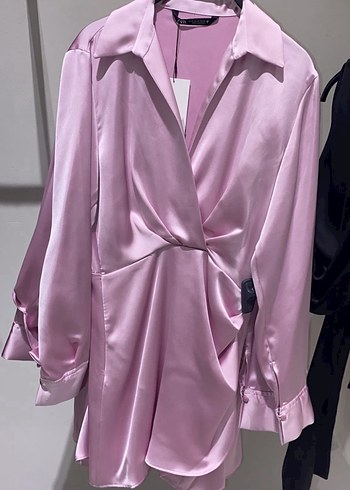 Zara saten pembe elbise