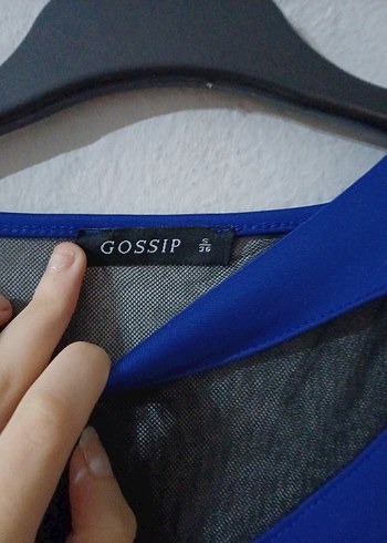 36 Beden Siyah Detaylı Mavi Mini Elbise