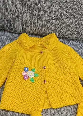 Sarı Örgü Bebek Kız Takımı Nakışlı - Görsel 8