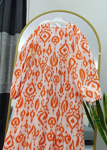 Uzun Turuncu Bohem Pileli Elbise - Görsel 5