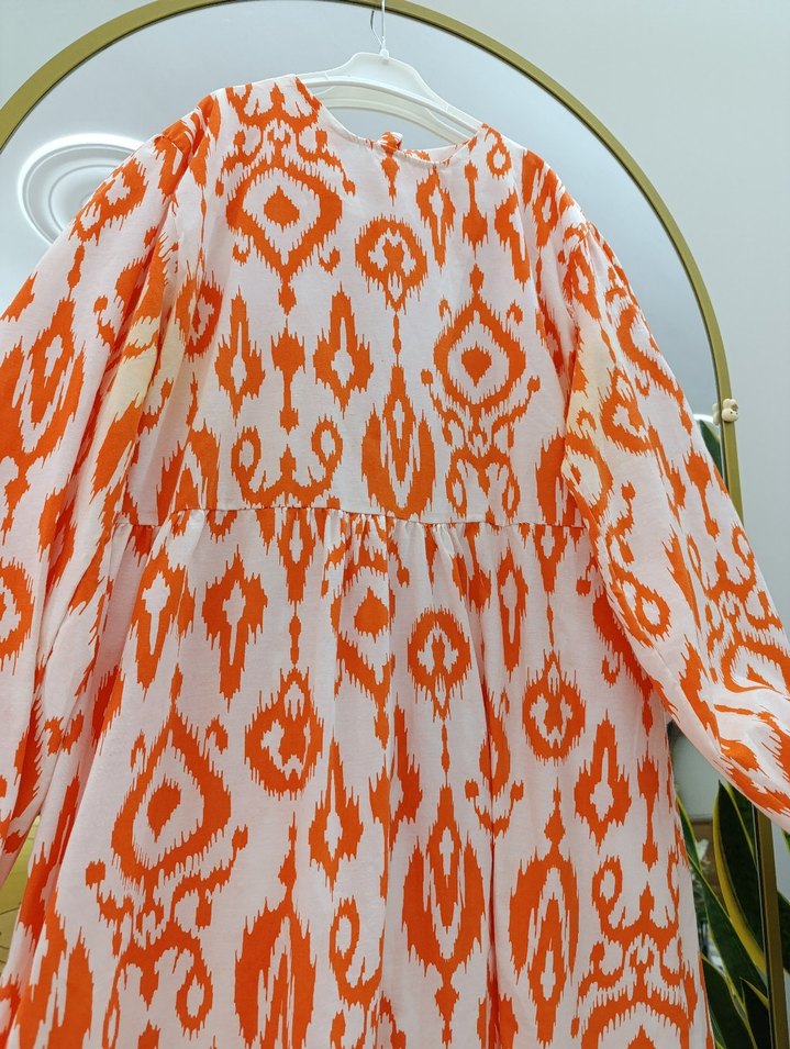 Uzun Turuncu Bohem Pileli Elbise - Görsel 2