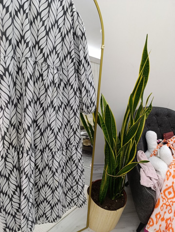 Bohem Uzun Gri Desenli Kadın Elbise - Görsel 3