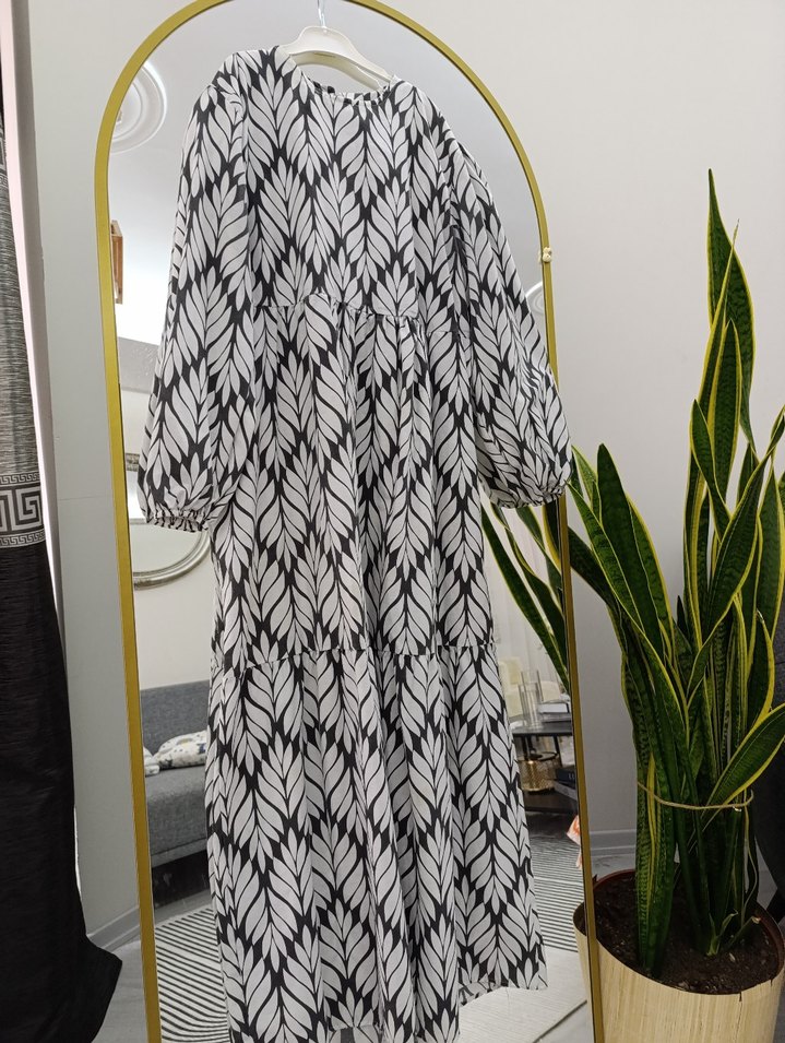 Bohem Uzun Gri Desenli Kadın Elbise - Görsel 2