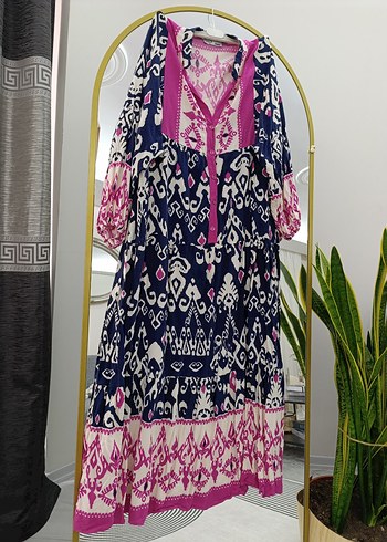 Bohem Renkli Uzun Bağcıklı Elbise - Görsel 2