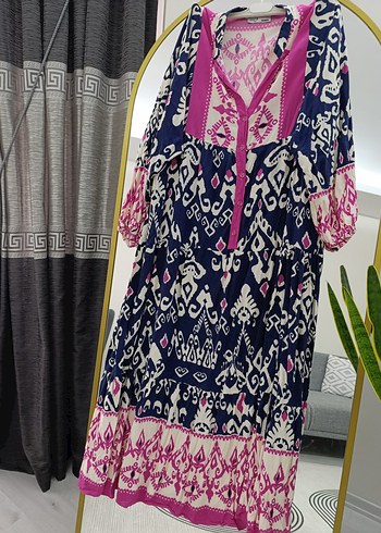 Bohem Renkli Uzun Bağcıklı Elbise - Görsel 5