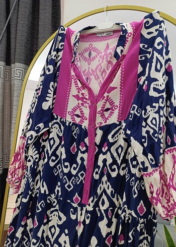 Bohem Renkli Uzun Bağcıklı Elbise - Görsel 3