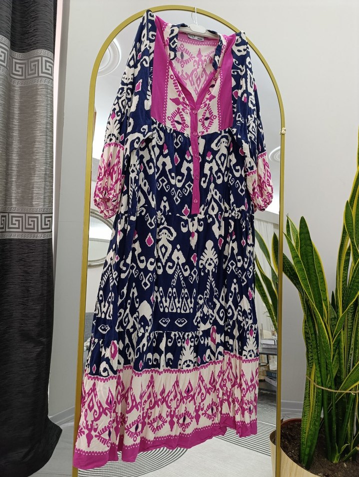 Bohem Renkli Uzun Bağcıklı Elbise - Görsel 2