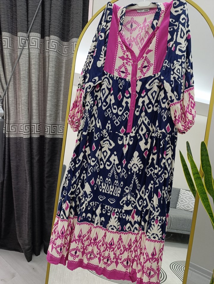 Bohem Renkli Uzun Bağcıklı Elbise - Görsel 5