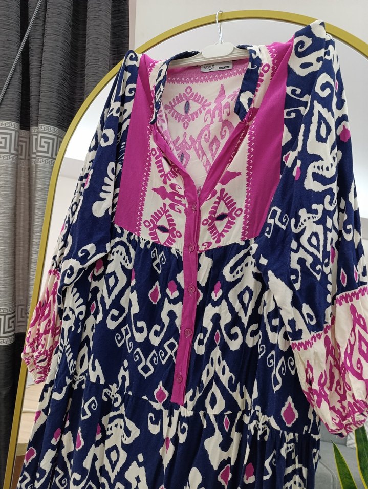 Bohem Renkli Uzun Bağcıklı Elbise - Görsel 3