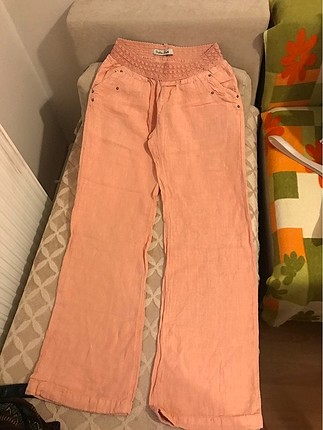 Pembe ispanyol paça yazlık keten pantolon