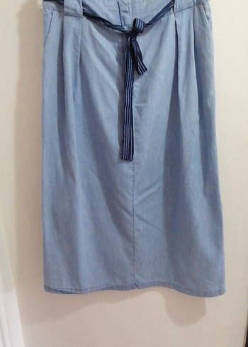 Kadın Mavi Pilili Midi Denim Etek