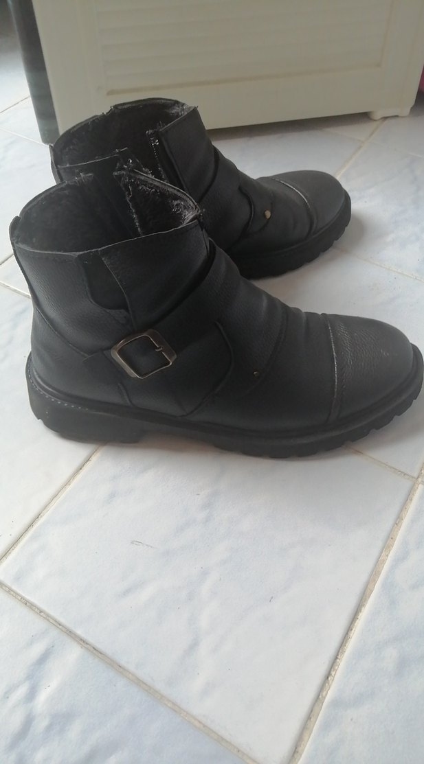 Siyah Deri Tokalı Erkek Biker Botu - Görsel 2