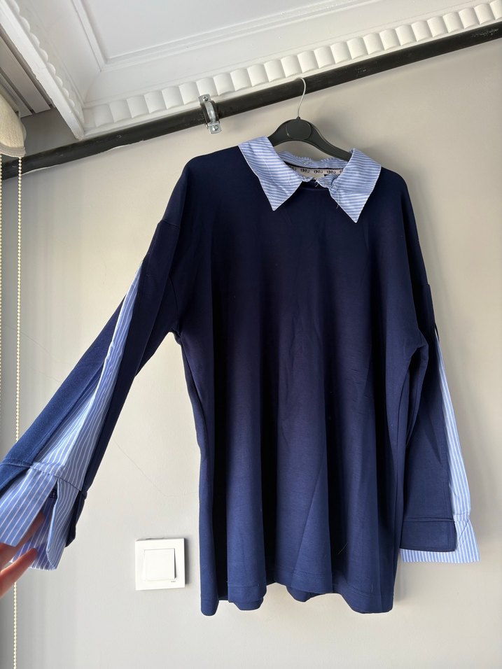 Mavi Gömlek Yaka Kadın Uzun Kollu Gömlek - Görsel 2