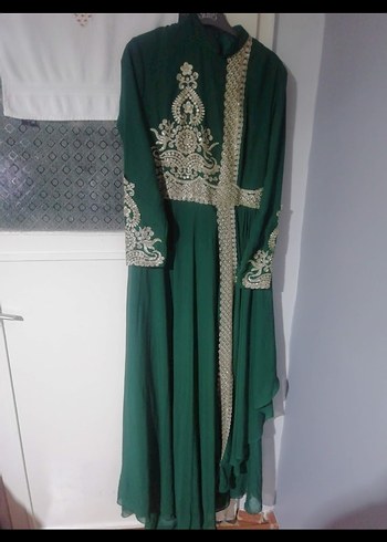 Yeşil Nakışlı Uzun Kollu Kadın Abiye - Görsel 5