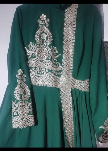 Yeşil Nakışlı Uzun Kollu Kadın Abiye - Görsel 2