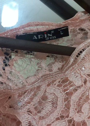 l Beden pembe Renk Dantel Detaylı Pembe Uzun Kollu Elbise