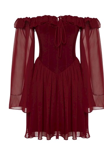 Trendyol & Milla Bordo Volanlı Mini Bohem Elbise
