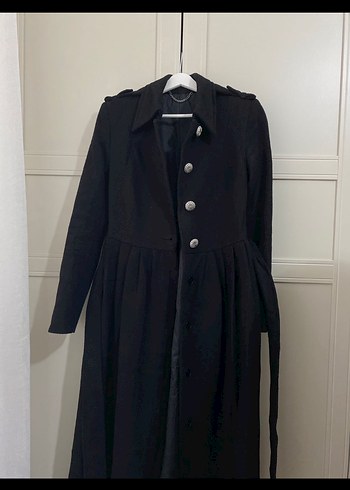 Siyah Süet Uzun Kemerli Kadın Kaban - Görsel 3