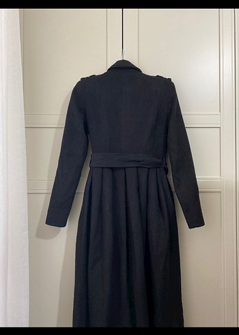 Siyah Süet Uzun Kemerli Kadın Kaban - Görsel 4