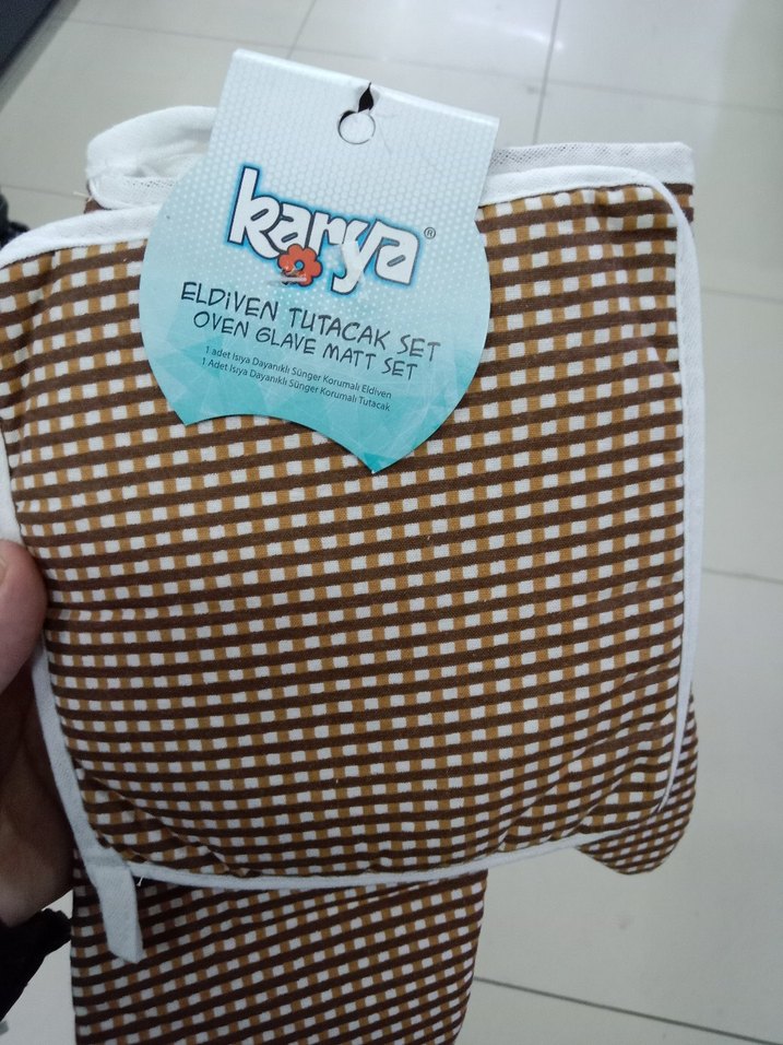 Kahverengi Kareli Fırın Eldiveni Seti - Görsel 2