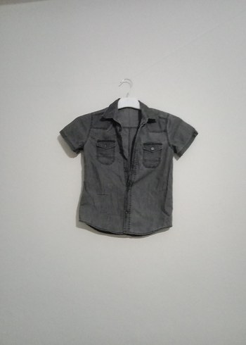 7 Yaş Beden gri Renk Erkek Çocuk Gri Kısa Kollu Denim Gömlek