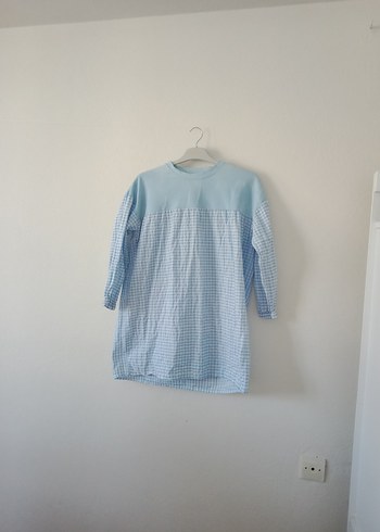 Mavi Loose Fit Midi Hamile Gömlek - Görsel 3