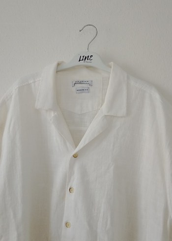 Erkek Beyaz Keten Kısa Kollu Gömlek - Görsel 8