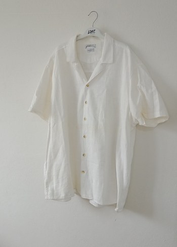 Erkek Beyaz Keten Kısa Kollu Gömlek - Görsel 3