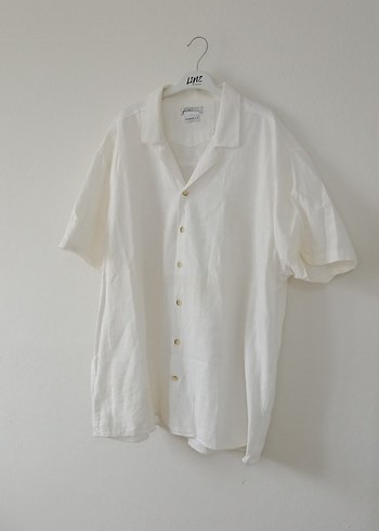 Erkek Beyaz Keten Kısa Kollu Gömlek - Görsel 4