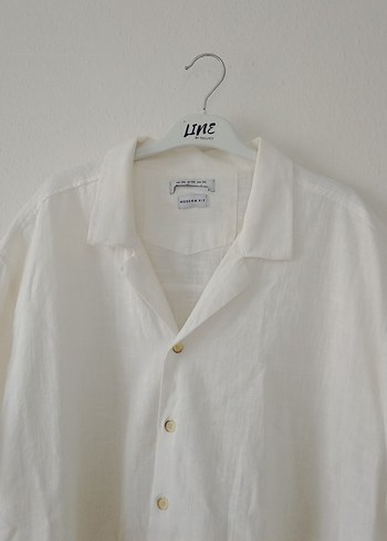 Erkek Beyaz Keten Kısa Kollu Gömlek - Görsel 7