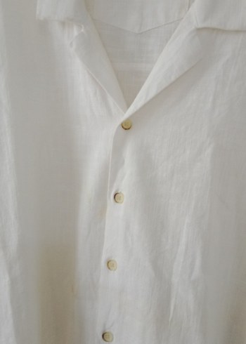 Erkek Beyaz Keten Kısa Kollu Gömlek - Görsel 11