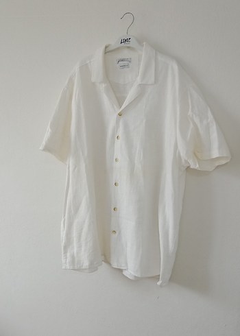 Erkek Beyaz Keten Kısa Kollu Gömlek - Görsel 2