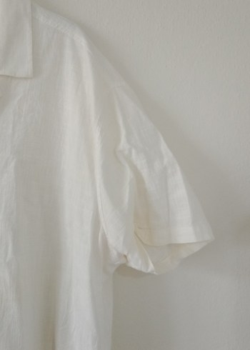 Erkek Beyaz Keten Kısa Kollu Gömlek - Görsel 9